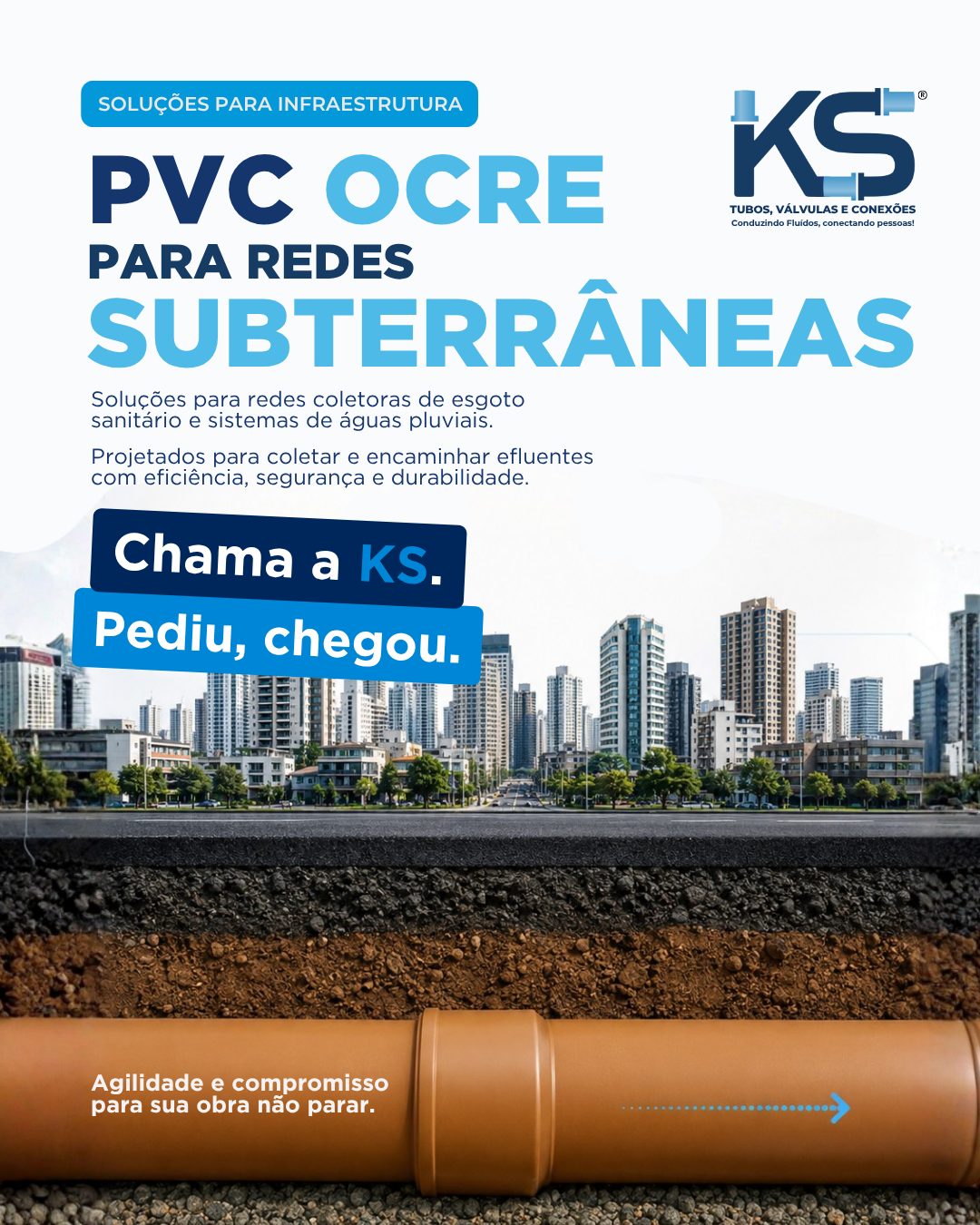 Post da KS Tubos sobre PVC Ocre para redes subterrâneas