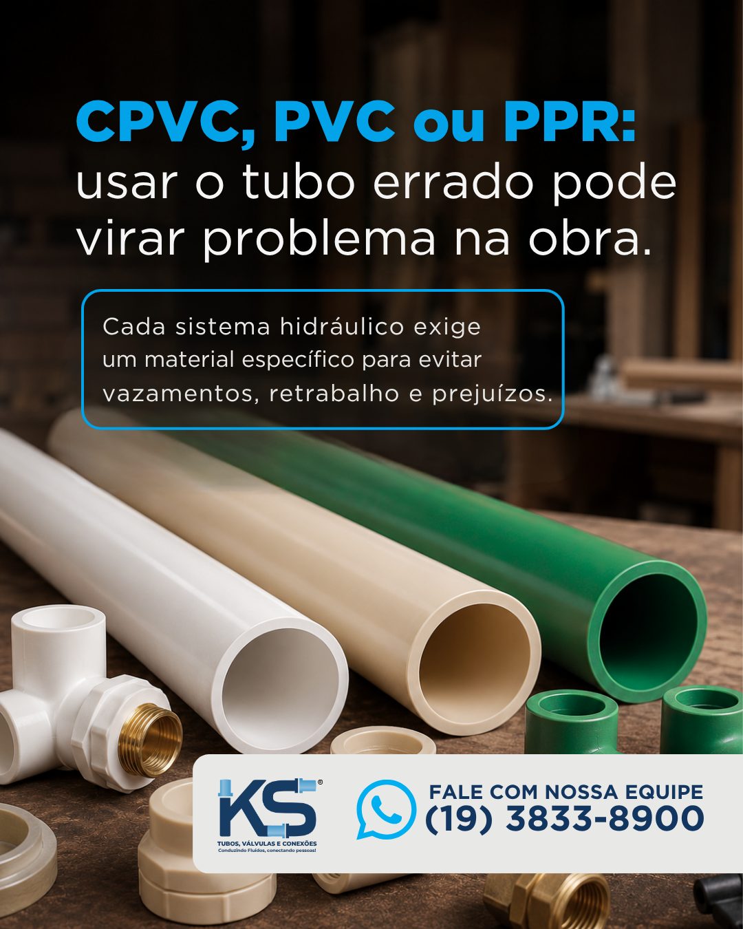 Post da KS Tubos comparando CPVC, PVC e PPR
